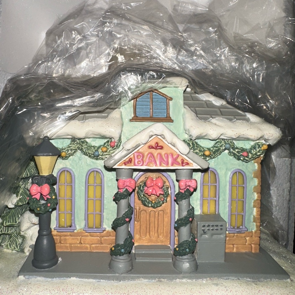Precious Moments Holiday Bank with Green and Pink Accents